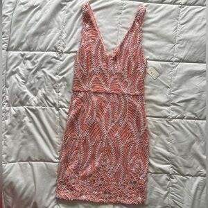 Coral Embroidered V-Neck Dress size S NWT